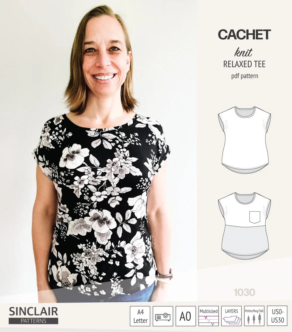 Cachet relaxed cut knit tee color blocked with a pocket  (PDF)
