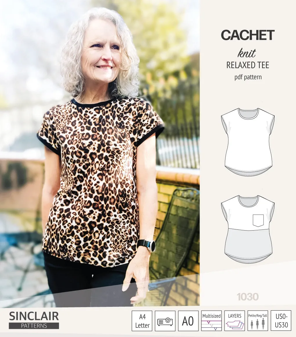 Cachet relaxed cut knit tee color blocked with a pocket  (PDF)