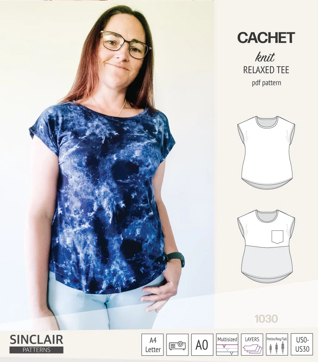 Cachet relaxed cut knit tee color blocked with a pocket  (PDF)