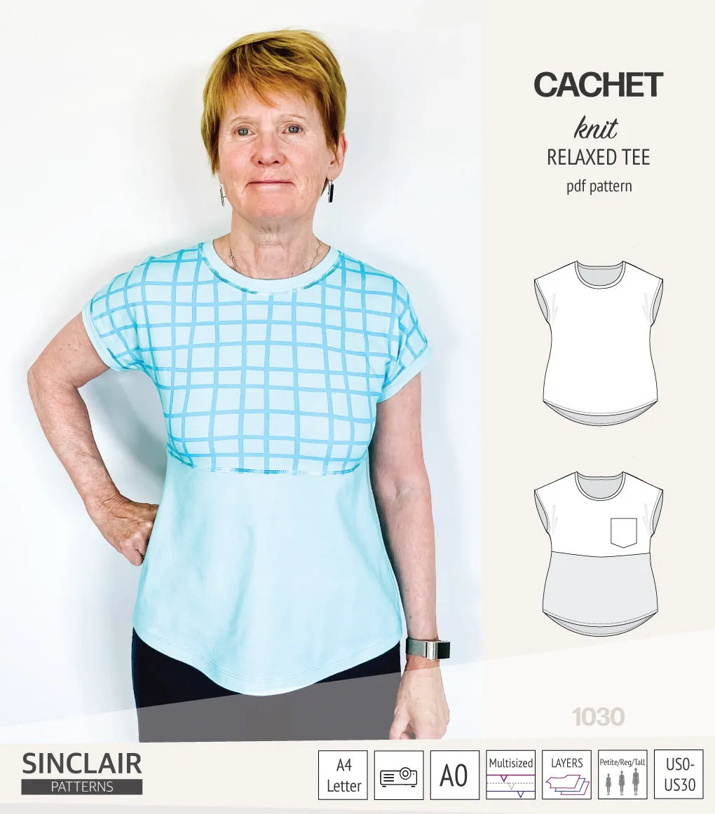 Cachet relaxed cut knit tee color blocked with a pocket  (PDF)