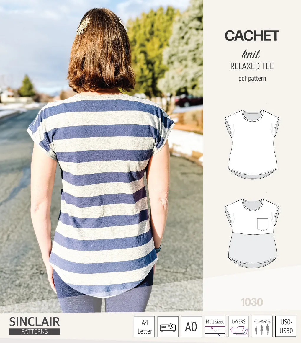 Cachet relaxed cut knit tee color blocked with a pocket  (PDF)