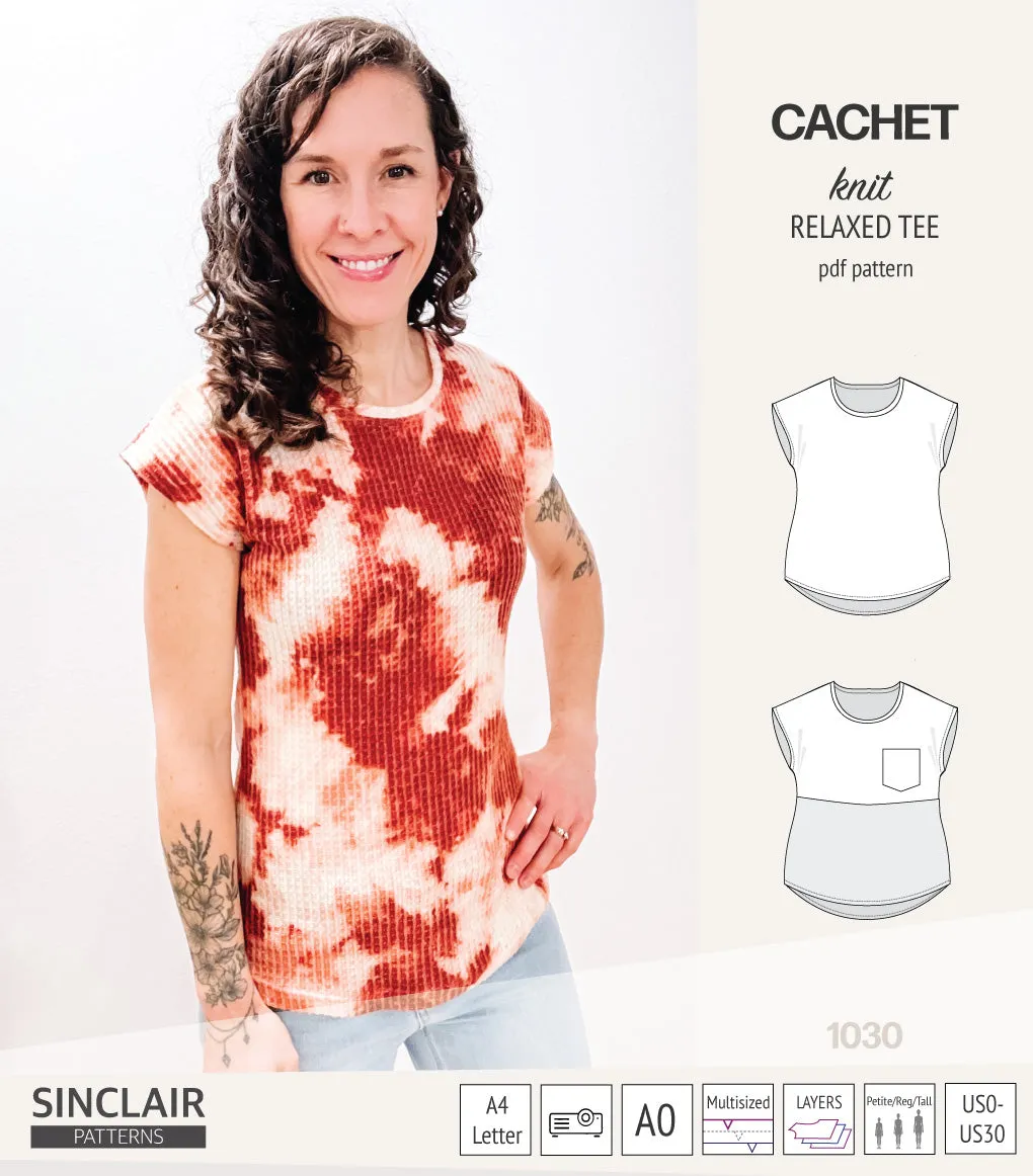 Cachet relaxed cut knit tee color blocked with a pocket  (PDF)