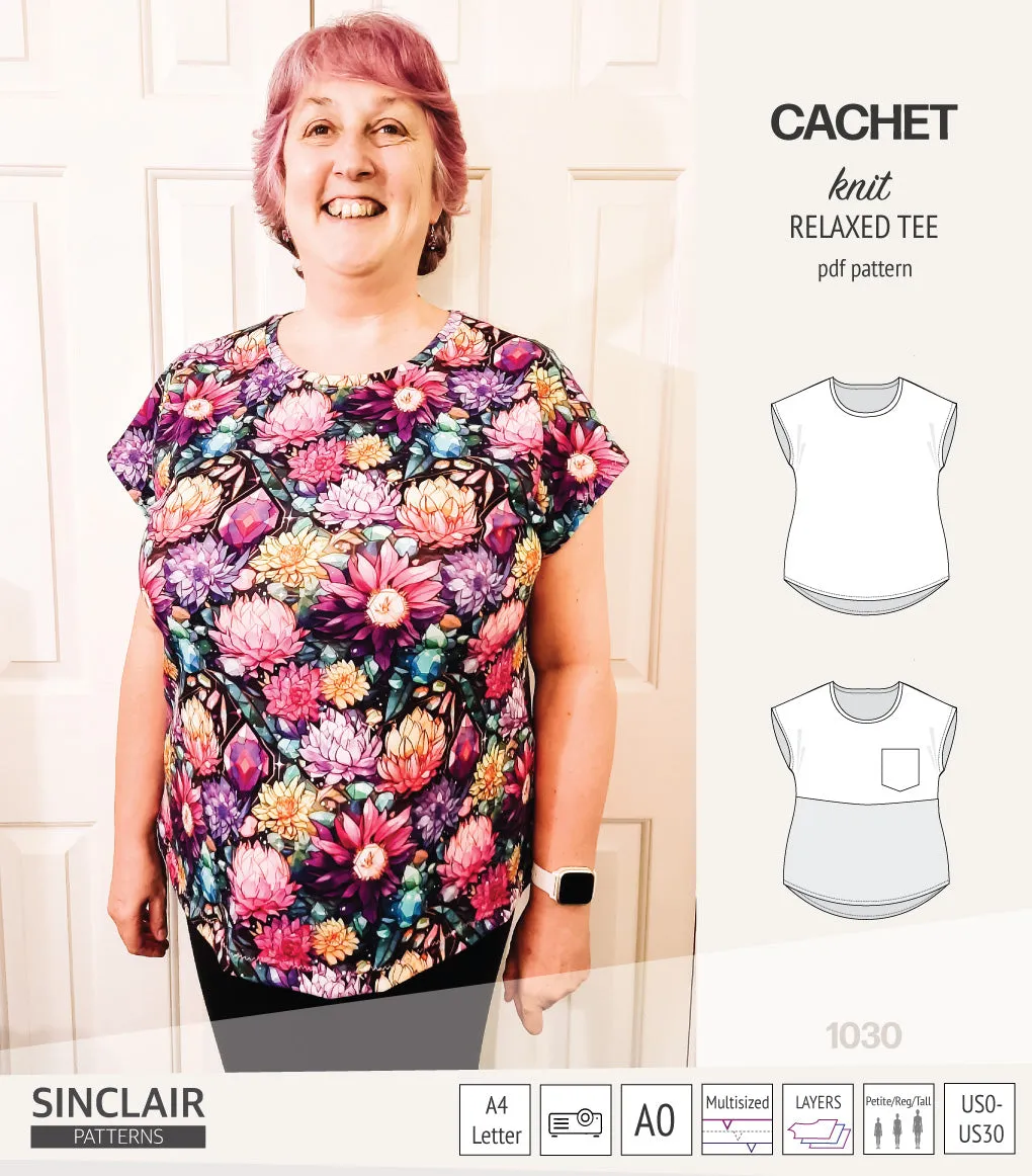 Cachet relaxed cut knit tee color blocked with a pocket  (PDF)