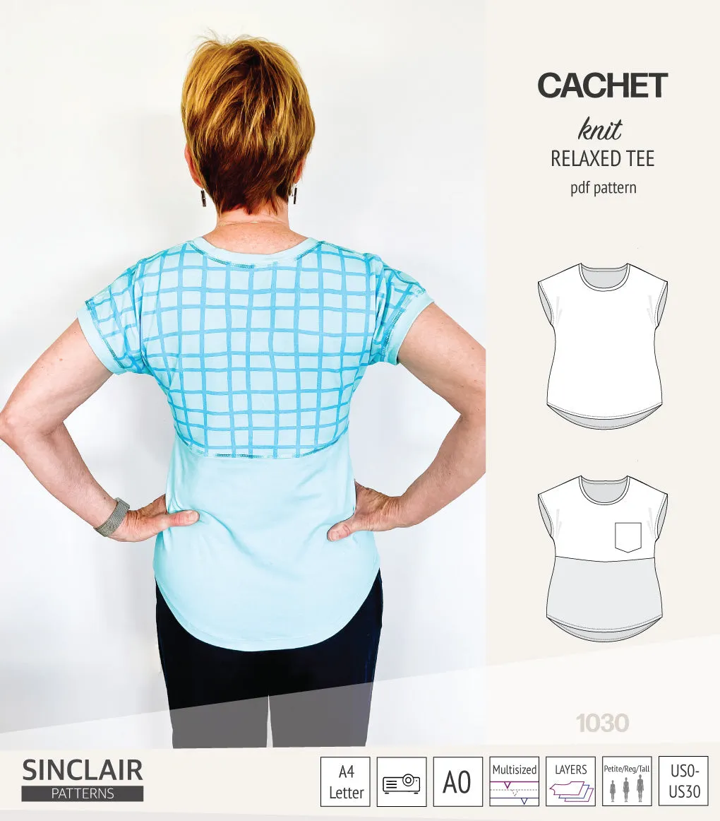 Cachet relaxed cut knit tee color blocked with a pocket  (PDF)