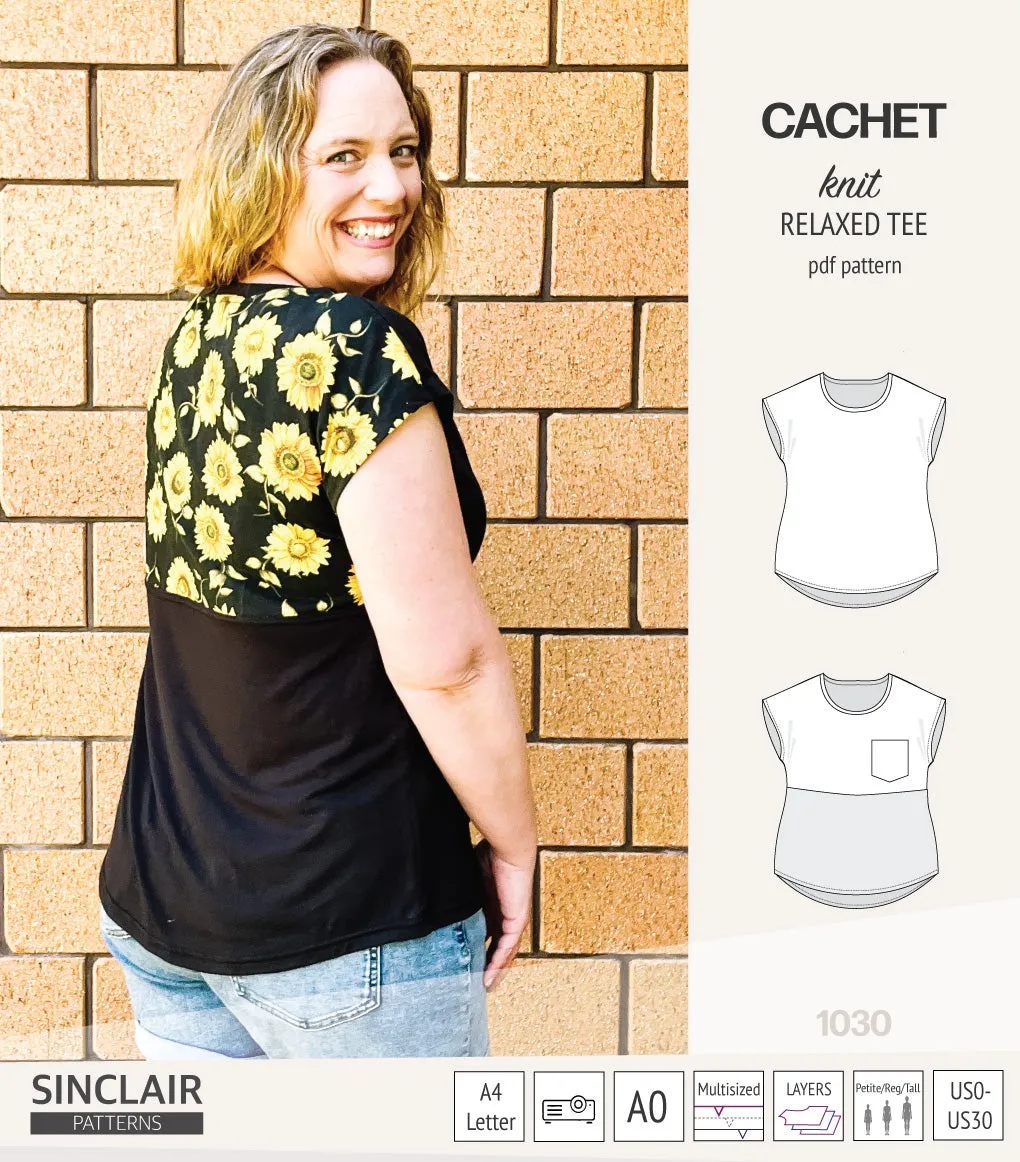Cachet relaxed cut knit tee color blocked with a pocket  (PDF)