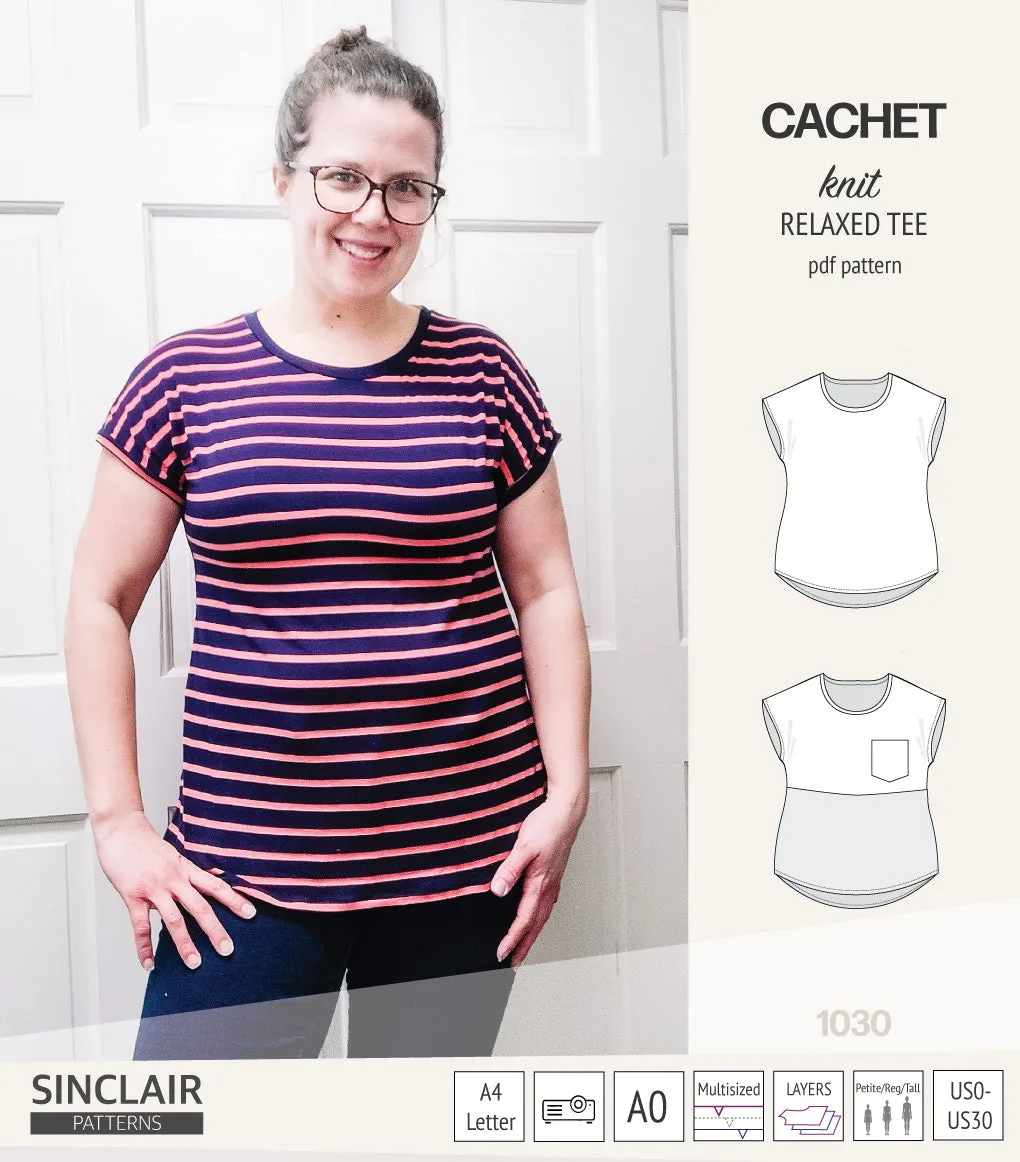 Cachet relaxed cut knit tee color blocked with a pocket  (PDF)