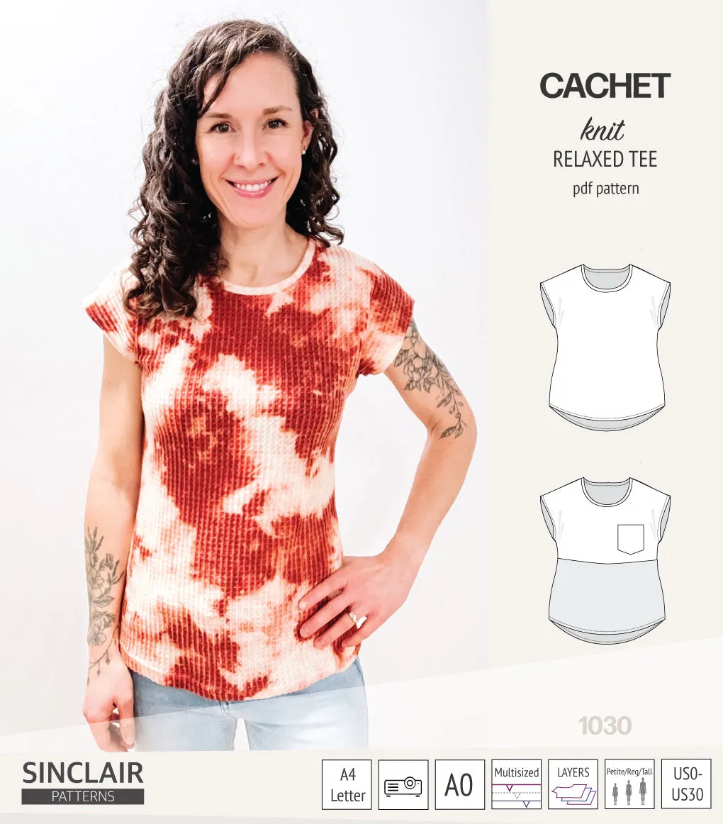 Cachet relaxed cut knit tee color blocked with a pocket  (PDF)