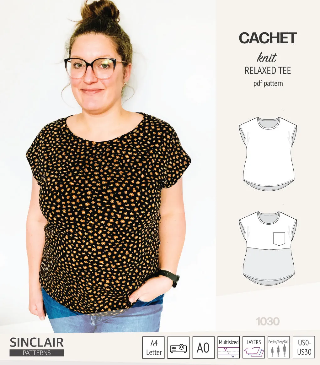 Cachet relaxed cut knit tee color blocked with a pocket  (PDF)