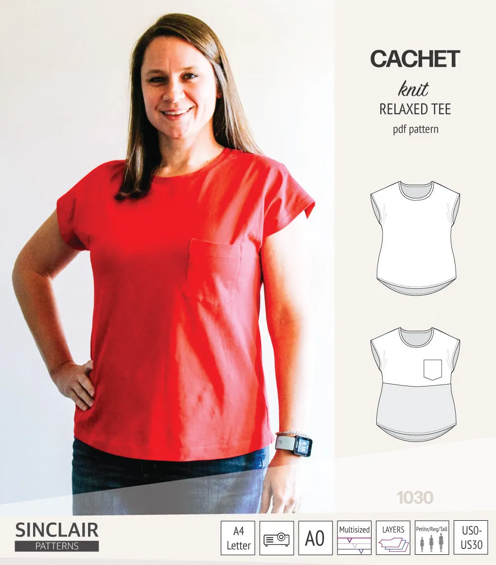 Cachet relaxed cut knit tee color blocked with a pocket  (PDF)