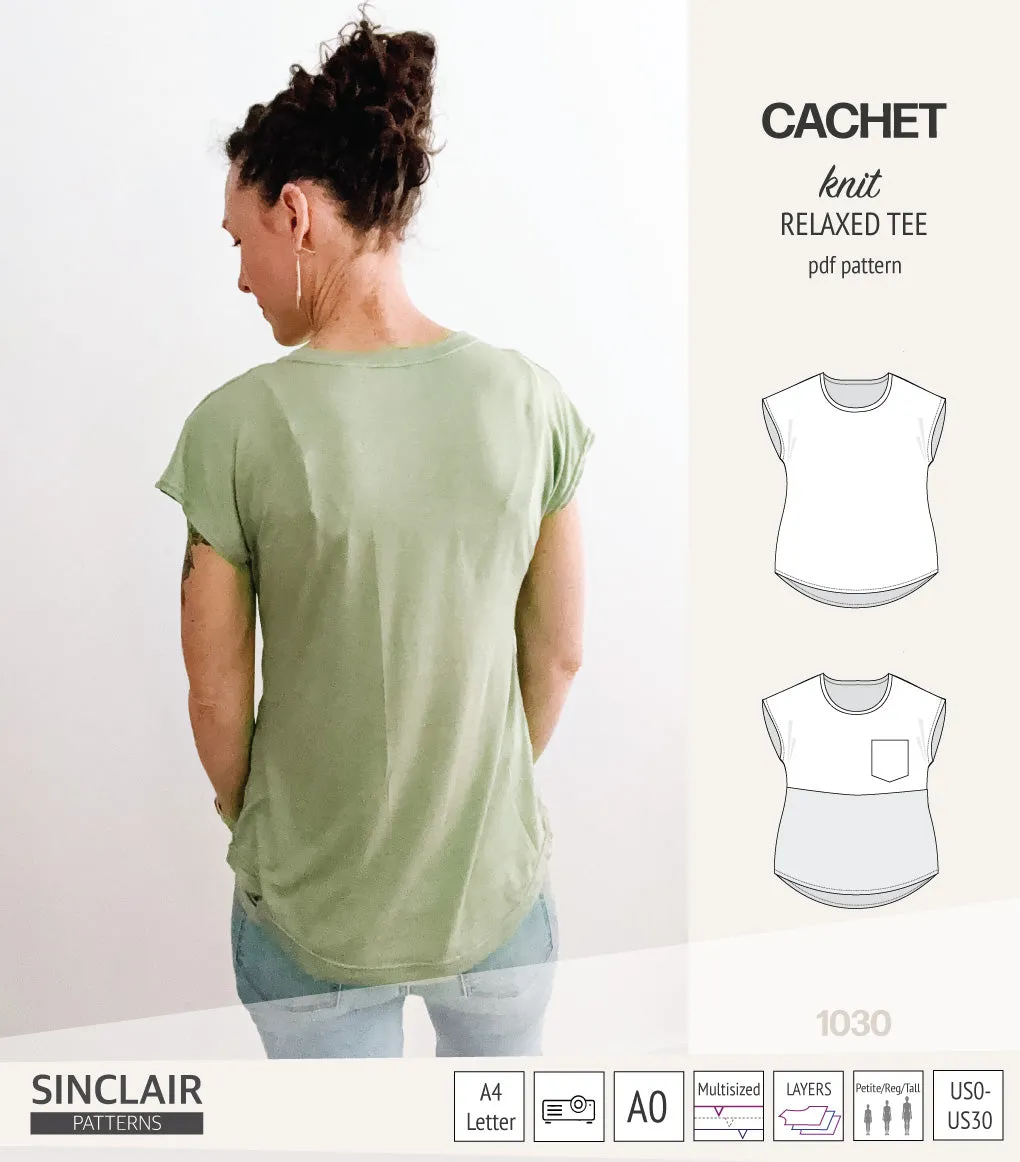 Cachet relaxed cut knit tee color blocked with a pocket  (PDF)