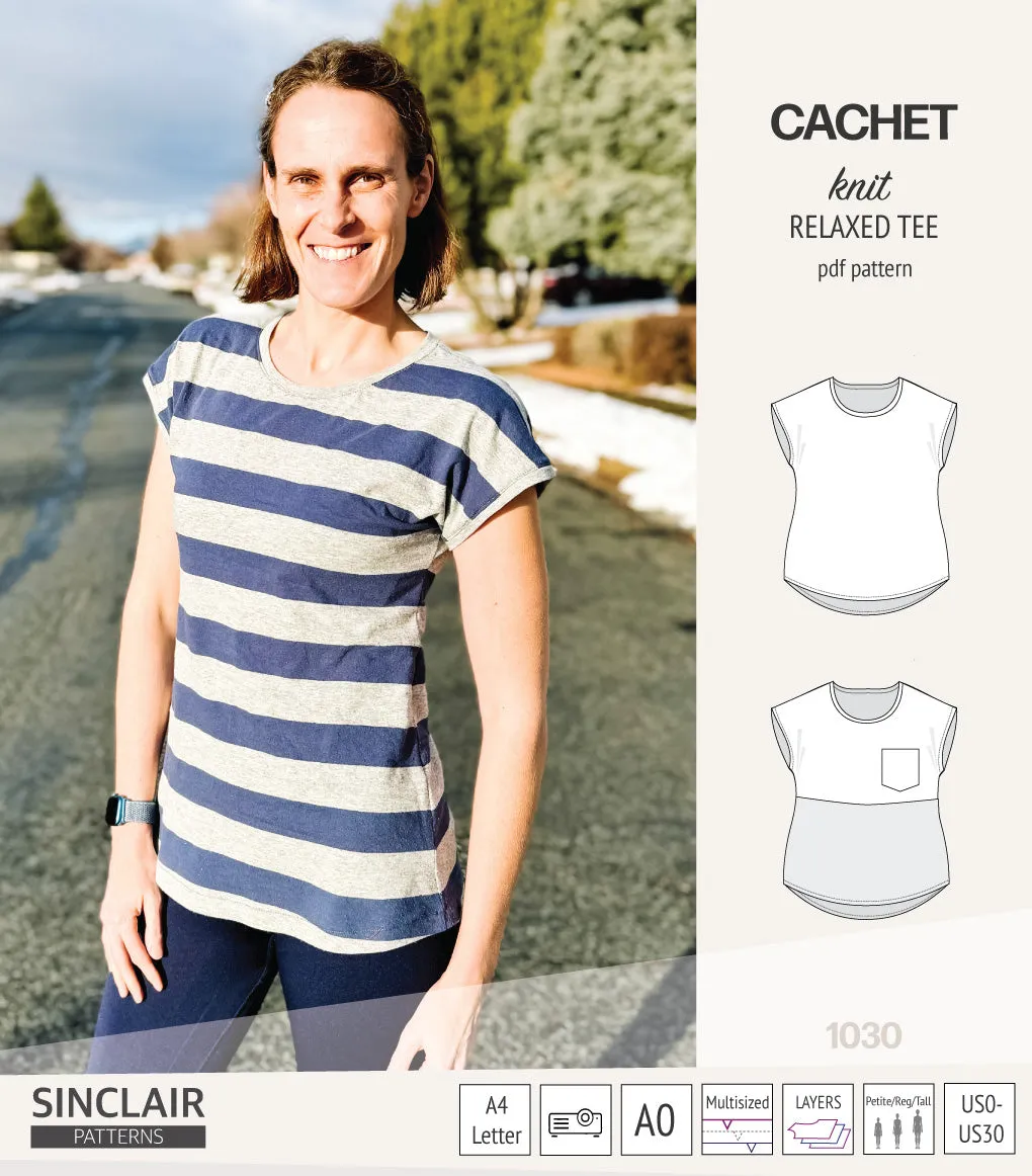 Cachet relaxed cut knit tee color blocked with a pocket  (PDF)