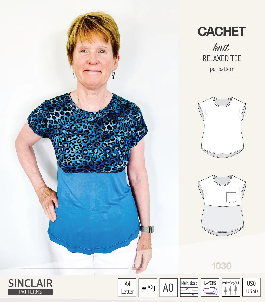 Cachet relaxed cut knit tee color blocked with a pocket  (PDF)