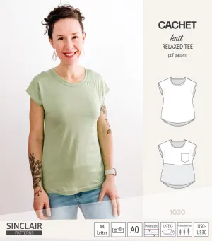 Cachet relaxed cut knit tee color blocked with a pocket  (PDF)