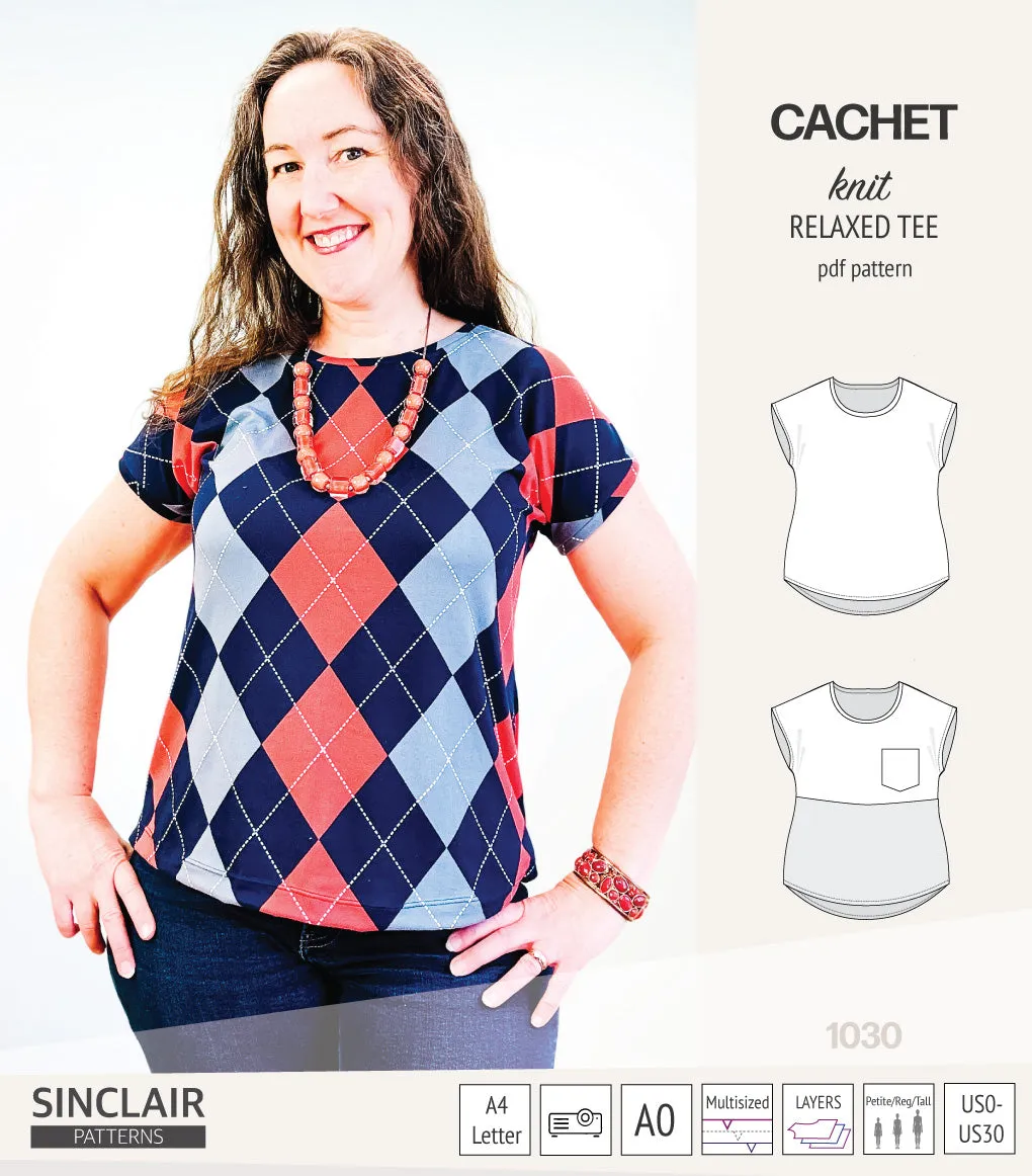 Cachet relaxed cut knit tee color blocked with a pocket  (PDF)