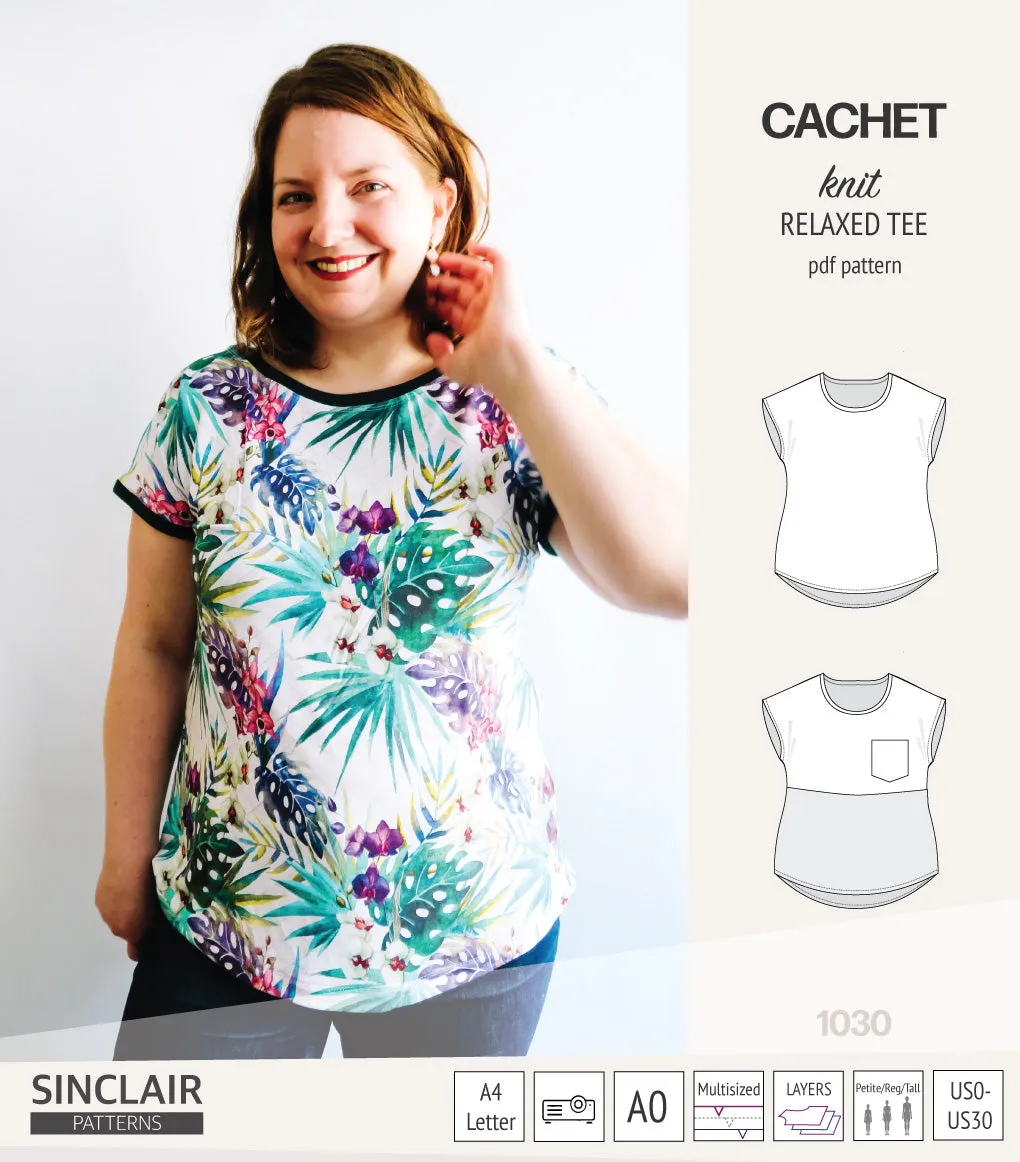 Cachet relaxed cut knit tee color blocked with a pocket  (PDF)