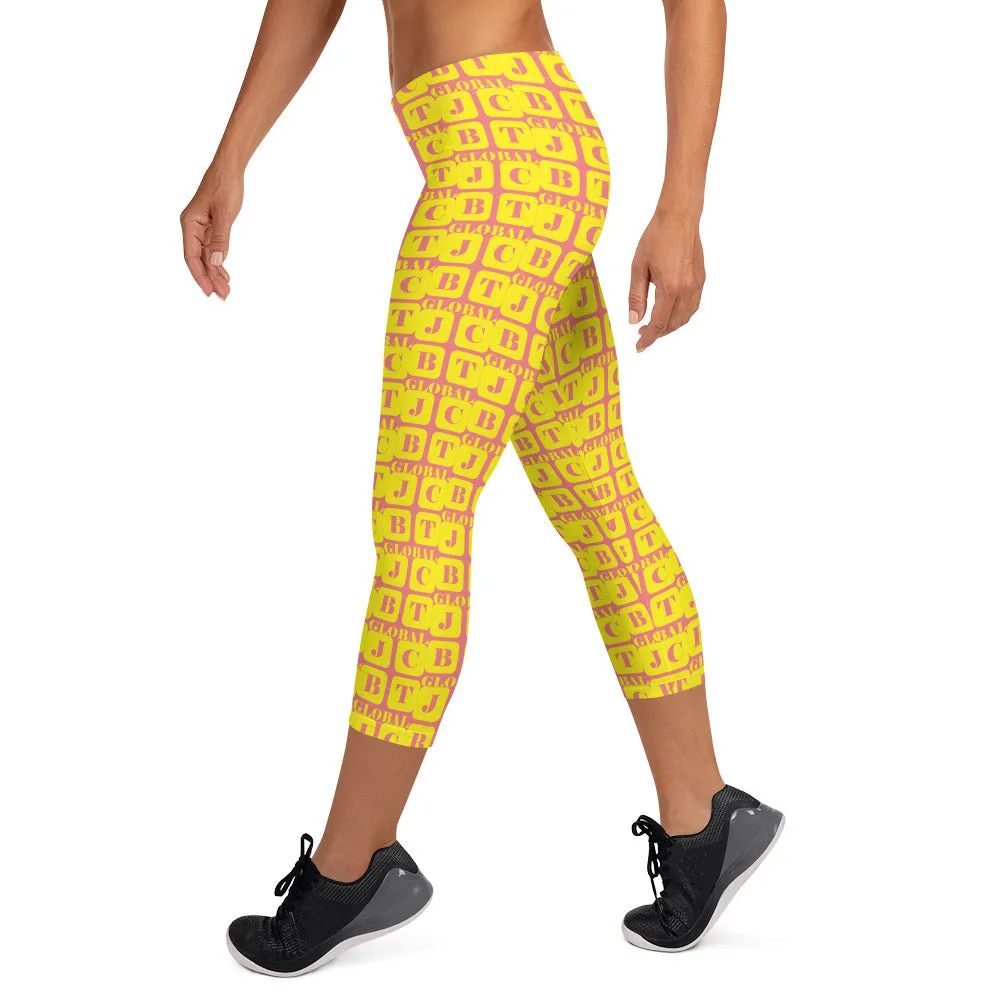 Capri Leggings "2023-0211 Pink (Yellow Logo)"