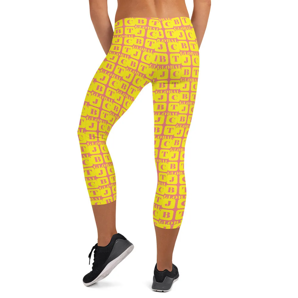 Capri Leggings "2023-0211 Pink (Yellow Logo)"