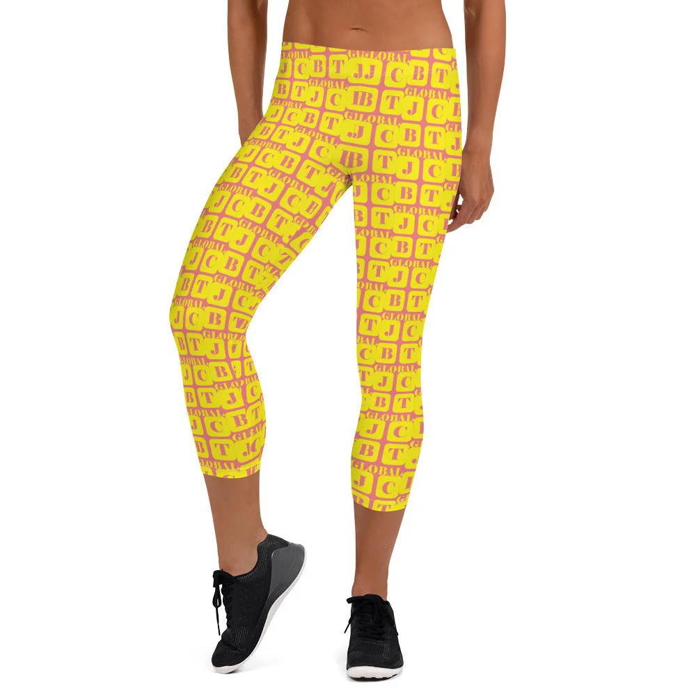 Capri Leggings "2023-0211 Pink (Yellow Logo)"