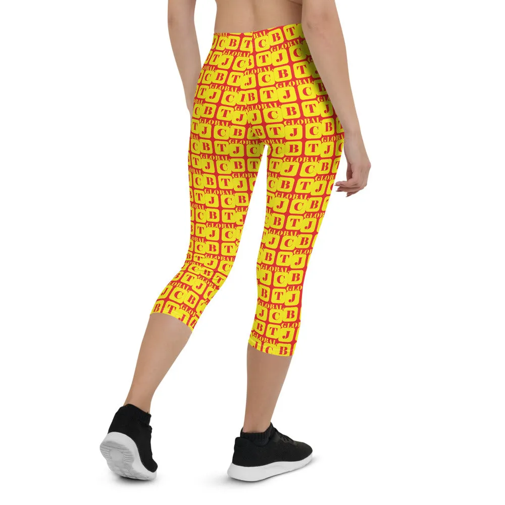 Capri Leggings "2023-0261 Red (Yellow Logo)"