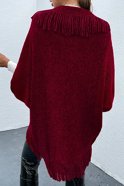 Casual Elegant Striped Tassel Split Joint Turndown Collar Tops Sweater