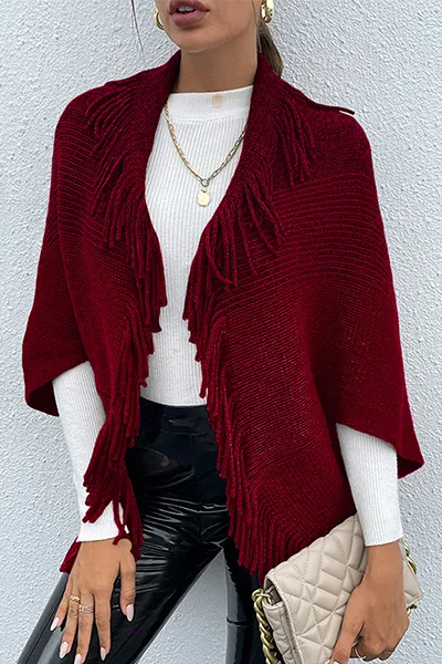 Casual Elegant Striped Tassel Split Joint Turndown Collar Tops Sweater