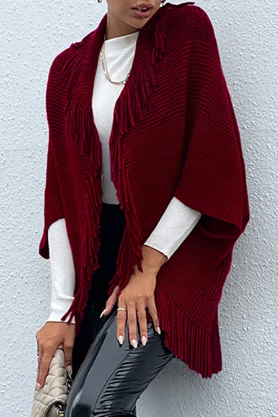 Casual Elegant Striped Tassel Split Joint Turndown Collar Tops Sweater