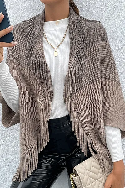 Casual Elegant Striped Tassel Split Joint Turndown Collar Tops Sweater