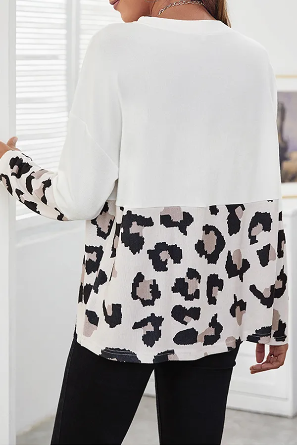 Casual Print Split Joint O Neck Tops