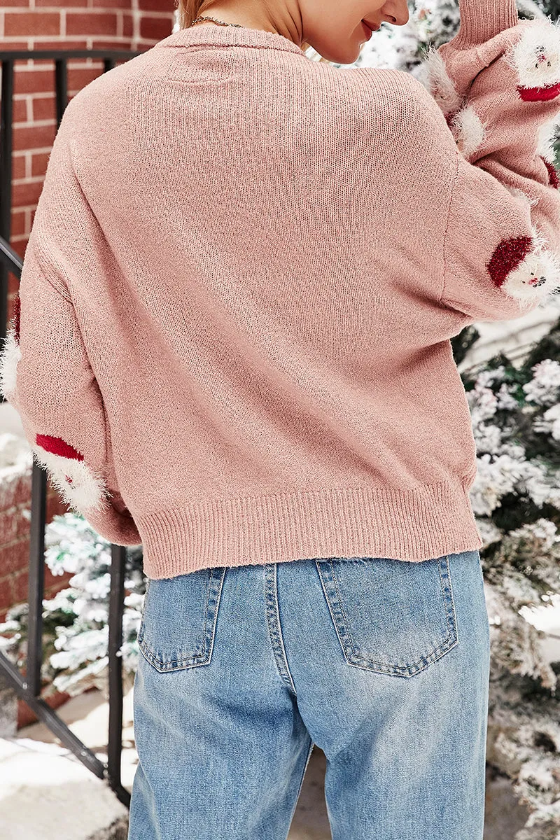 Casual Santa Claus Patchwork O Neck Tops