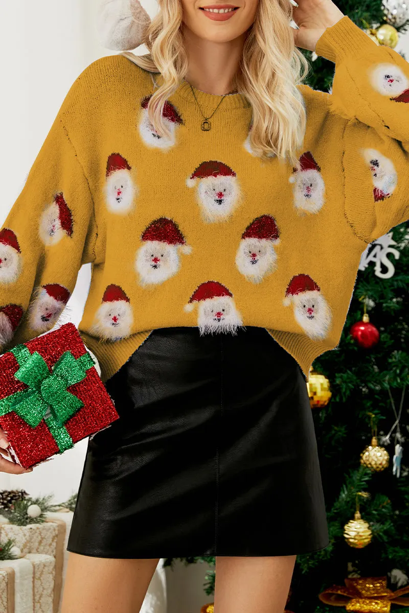 Casual Santa Claus Patchwork O Neck Tops