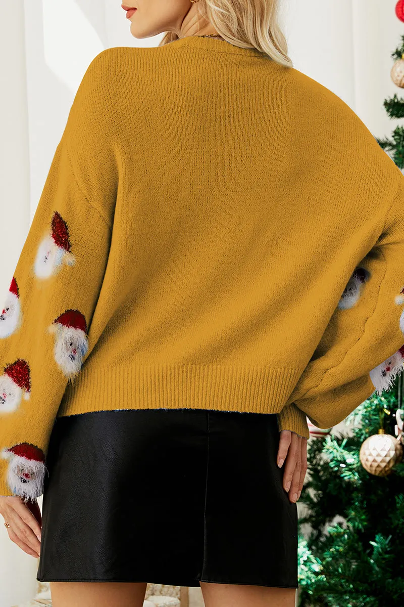Casual Santa Claus Patchwork O Neck Tops