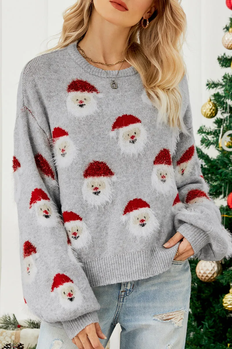 Casual Santa Claus Patchwork O Neck Tops