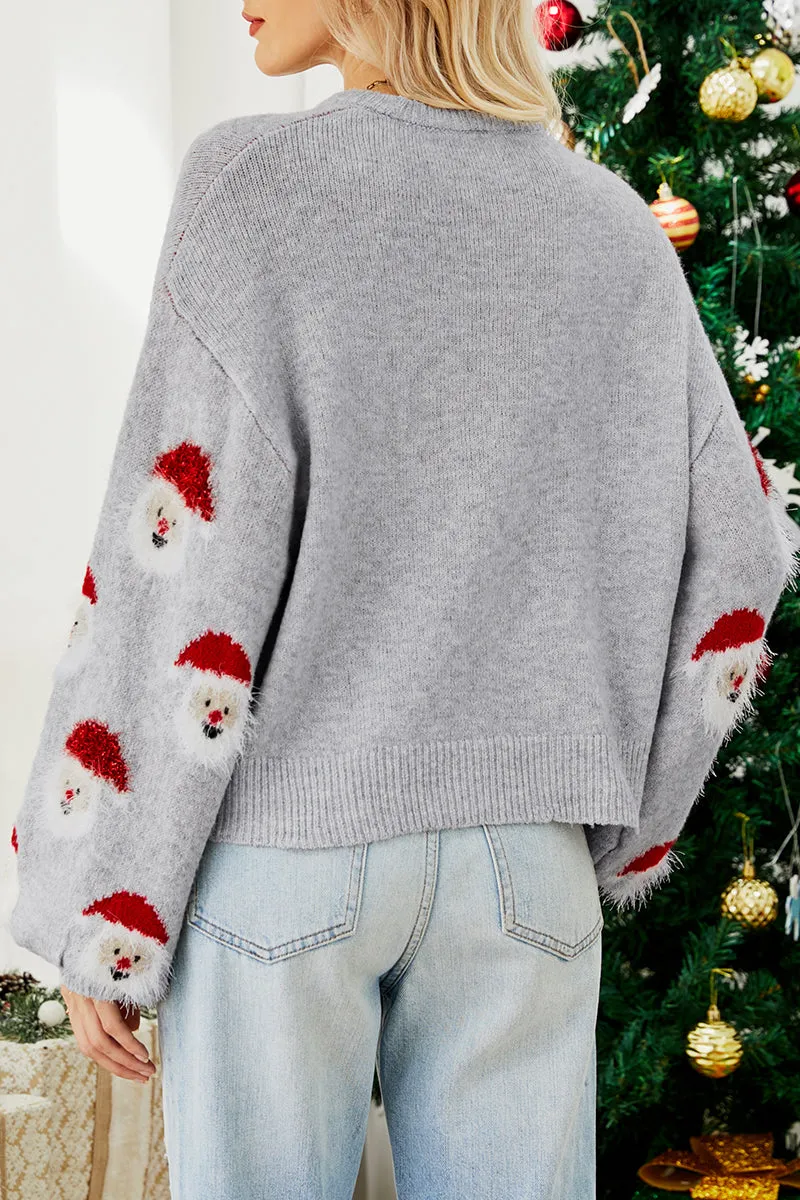 Casual Santa Claus Patchwork O Neck Tops