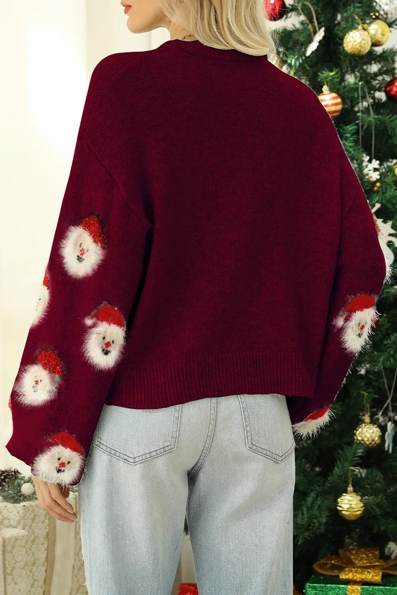 Casual Santa Claus Patchwork O Neck Tops