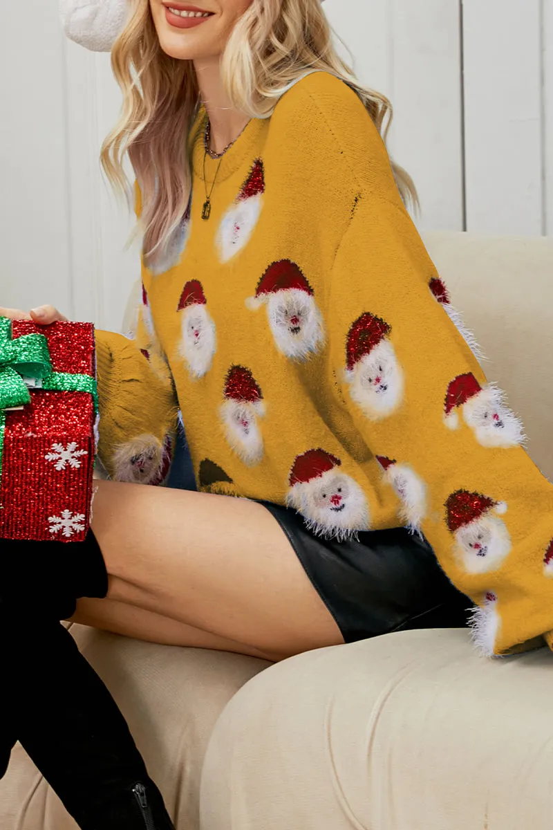 Casual Santa Claus Patchwork O Neck Tops