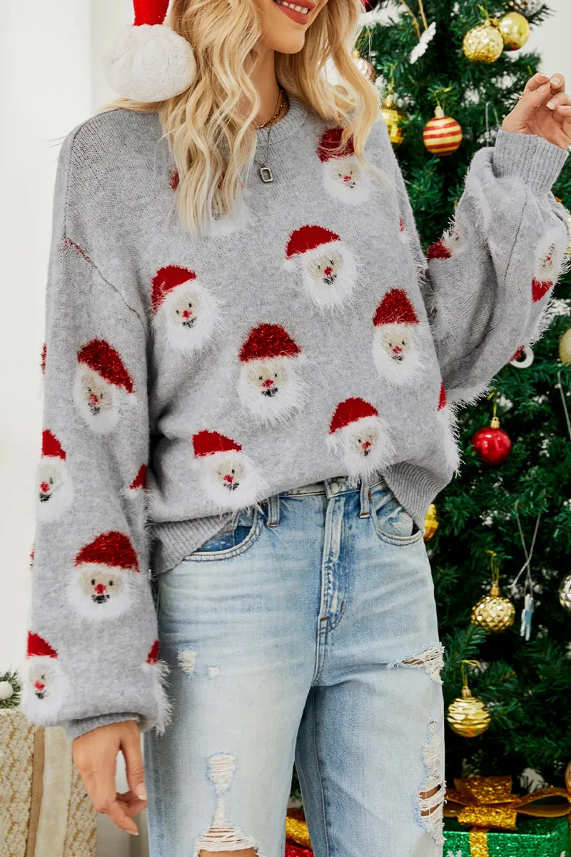 Casual Santa Claus Patchwork O Neck Tops