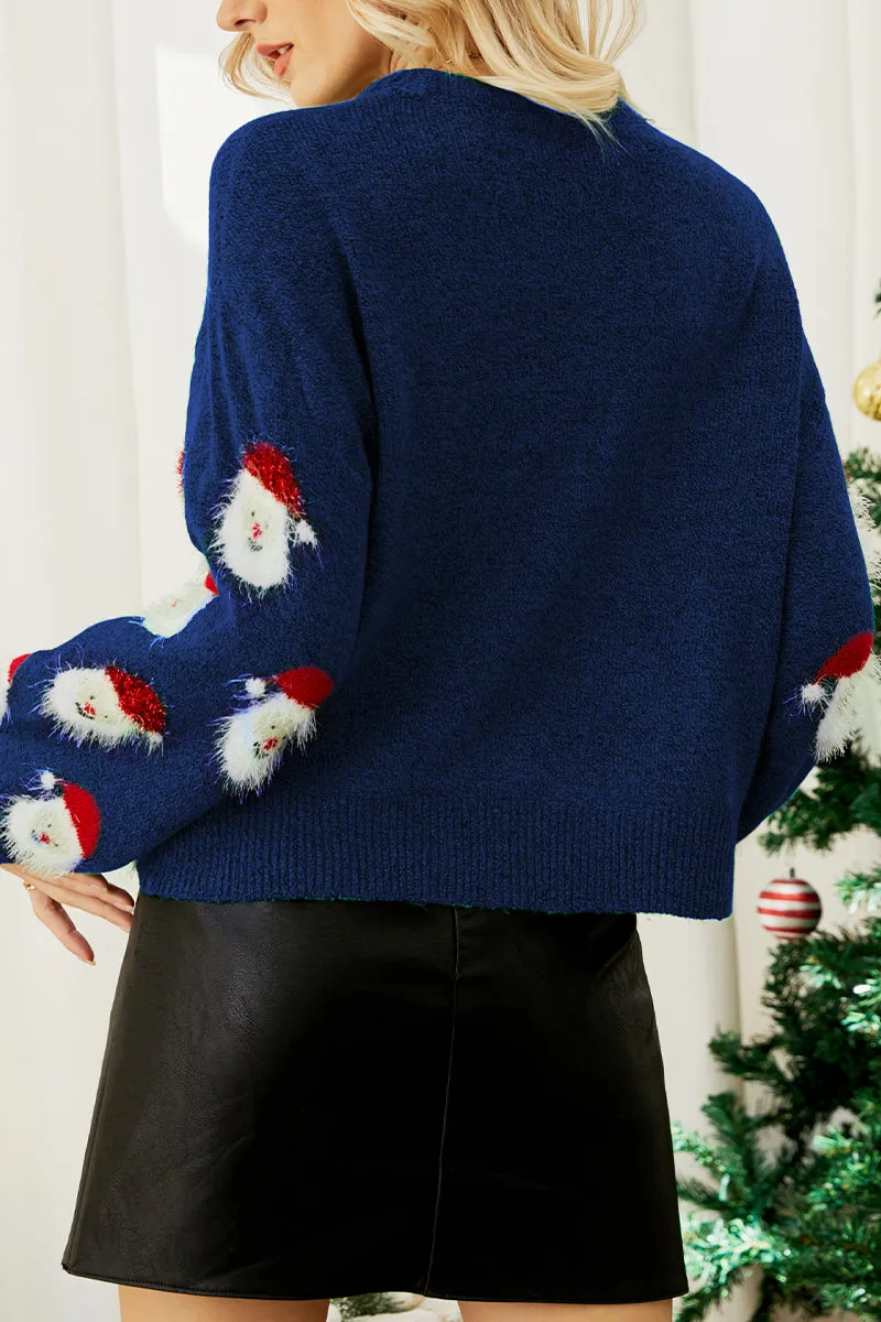 Casual Santa Claus Patchwork O Neck Tops