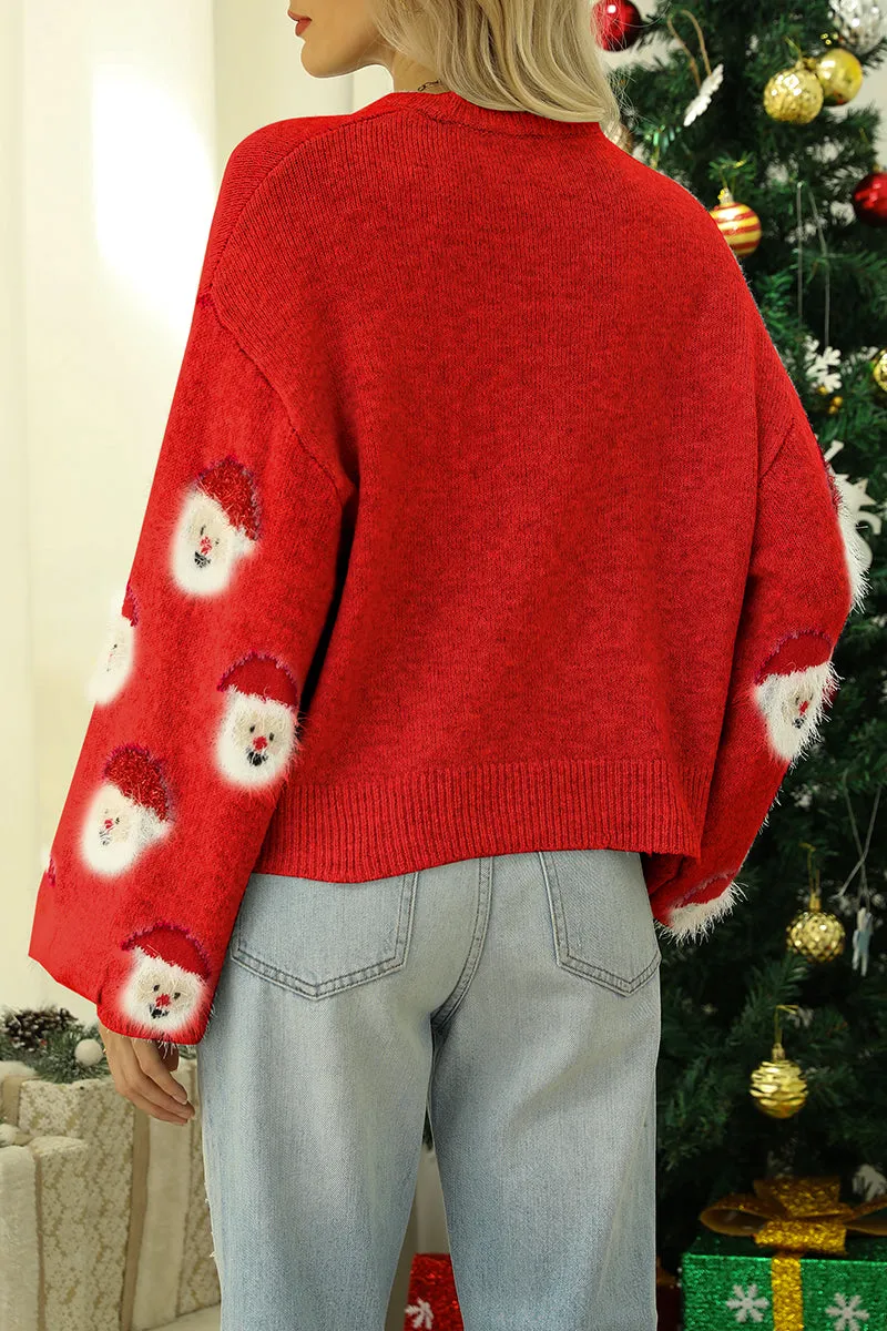 Casual Santa Claus Patchwork O Neck Tops