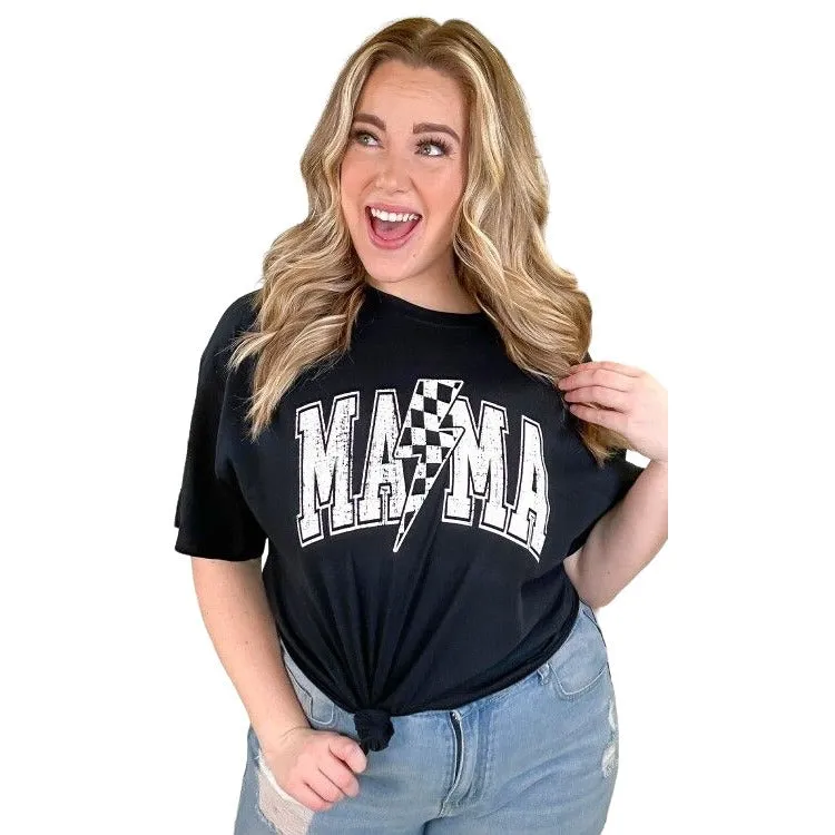 Checkerboard Lightning Bolt Mama Graphic Shirt CLBMGT-BLACK