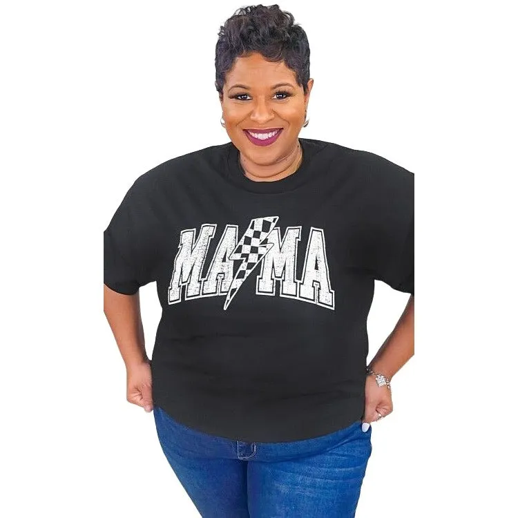Checkerboard Lightning Bolt Mama Graphic Shirt CLBMGT-BLACK