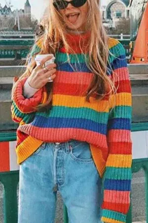 Chicindress Rainbow Striped Loose-knit Sweater