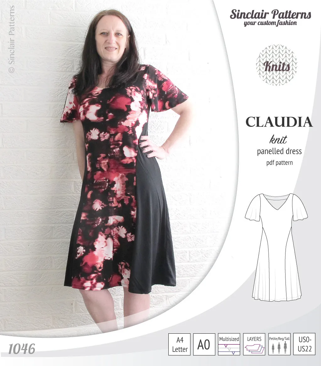 Claudia godet style knit dress with flutter sleeves (PDF)