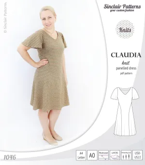 Claudia godet style knit dress with flutter sleeves (PDF)