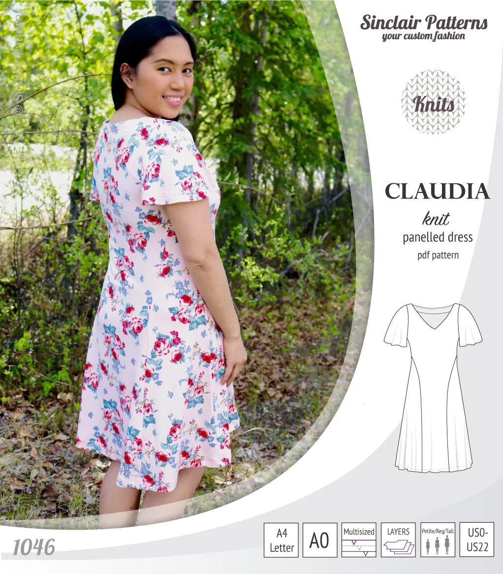 Claudia godet style knit dress with flutter sleeves (PDF)
