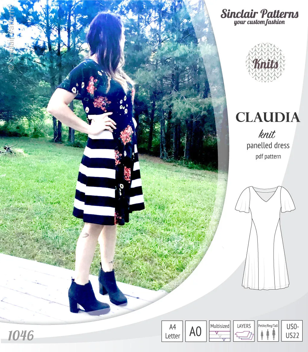 Claudia godet style knit dress with flutter sleeves (PDF)