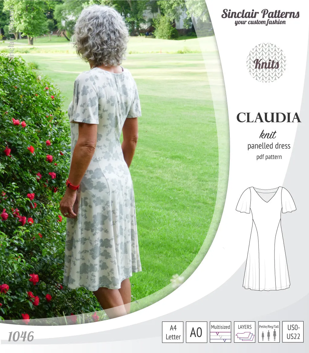 Claudia godet style knit dress with flutter sleeves (PDF)