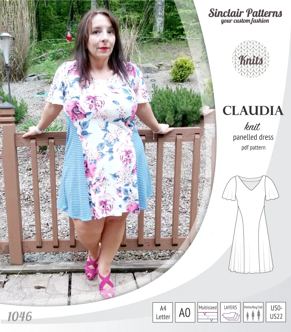 Claudia godet style knit dress with flutter sleeves (PDF)