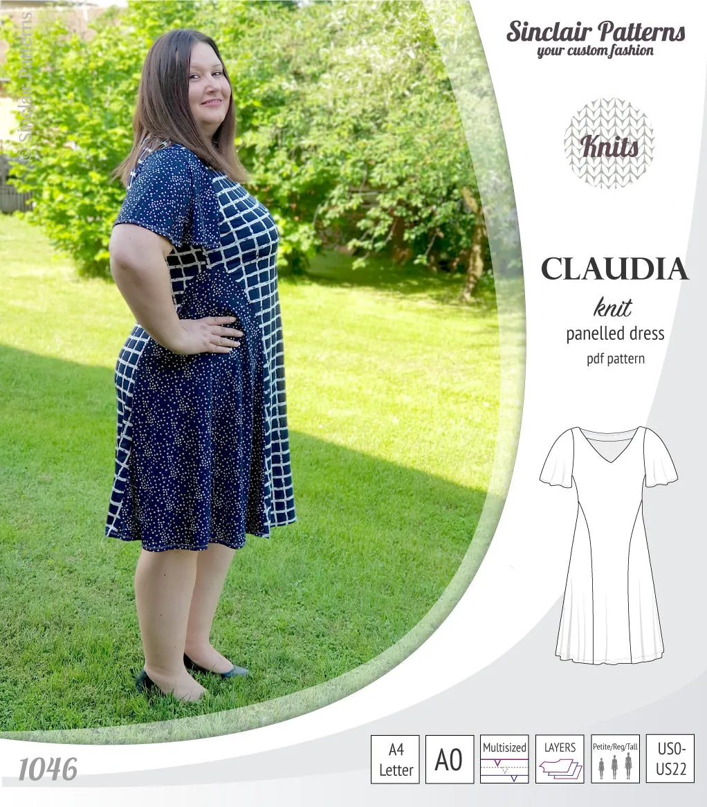 Claudia godet style knit dress with flutter sleeves (PDF)