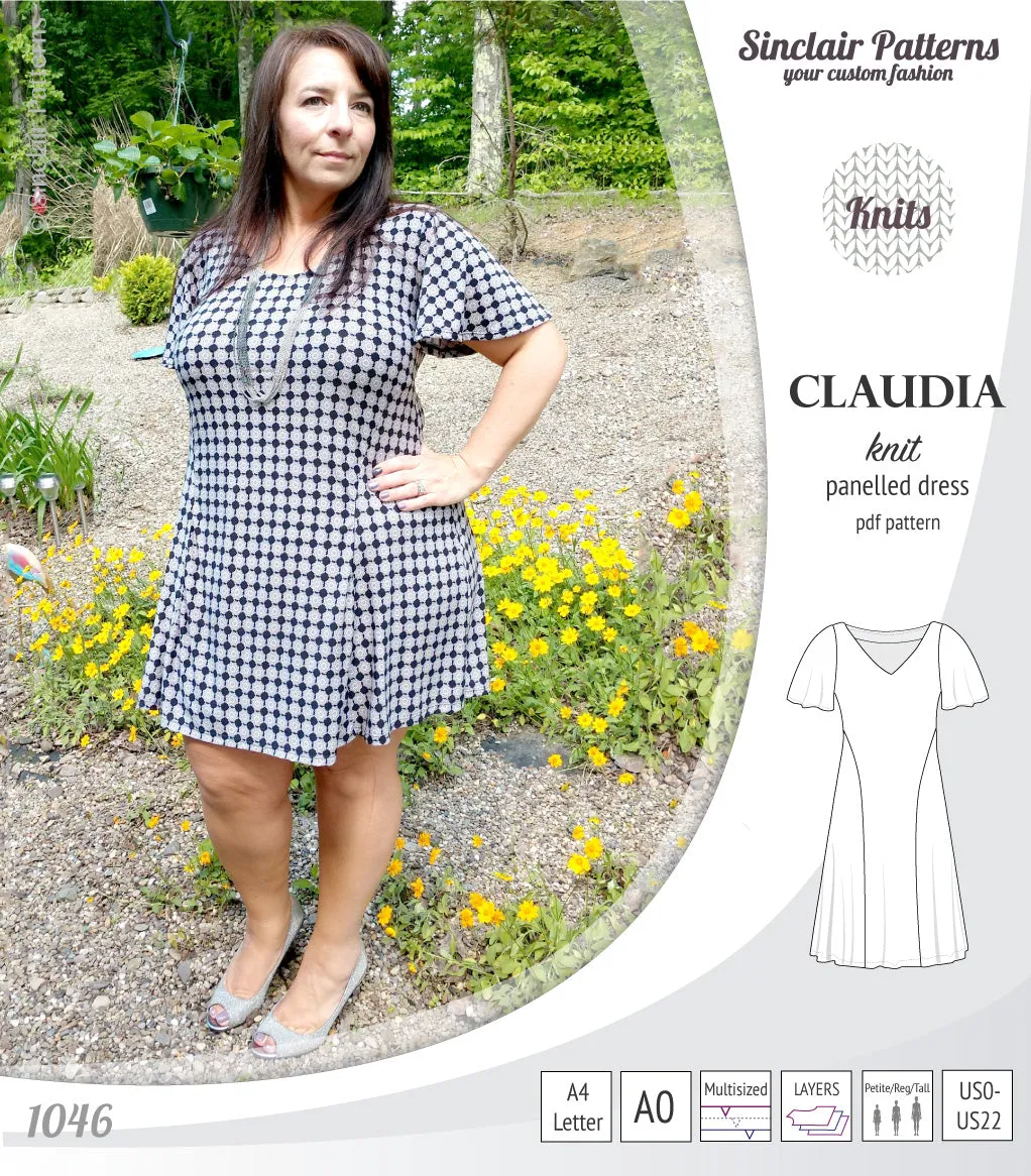 Claudia godet style knit dress with flutter sleeves (PDF)