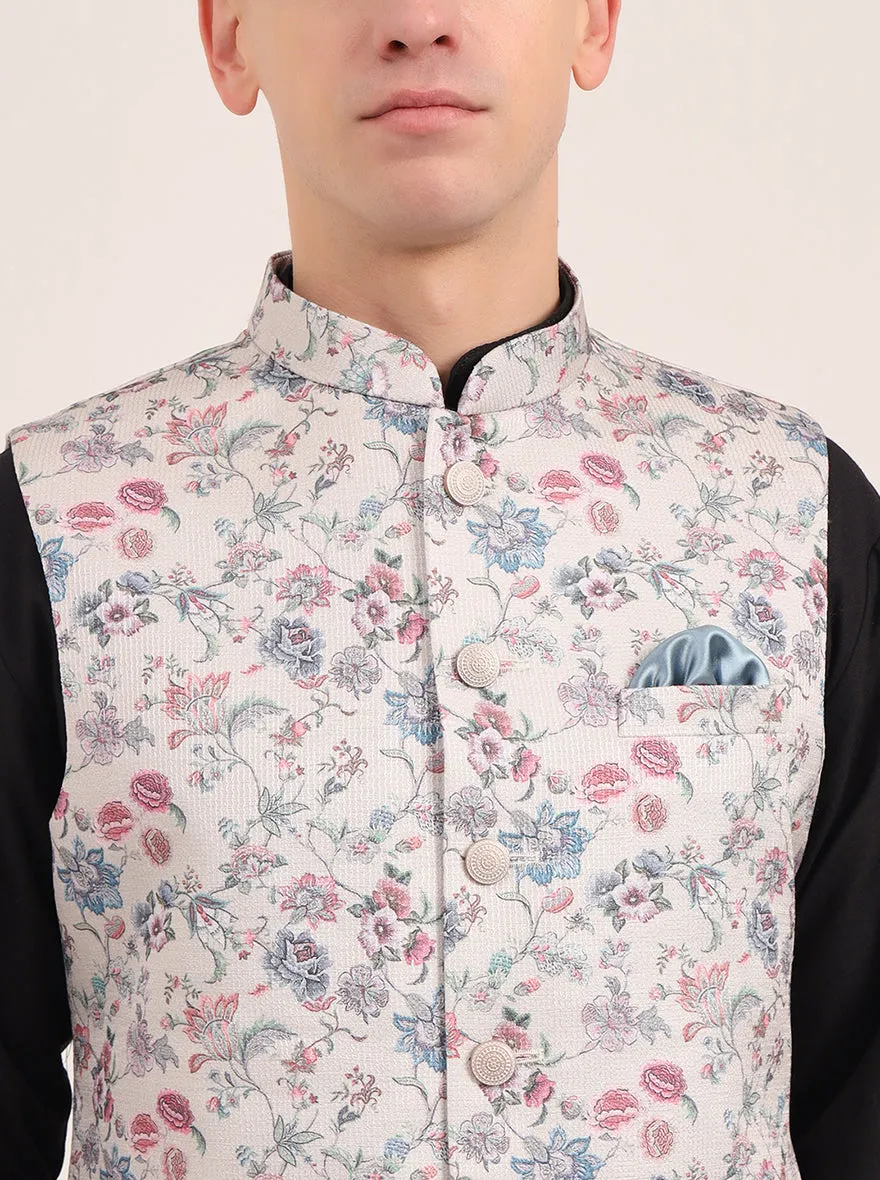 Cream Printed Regular Fit Bandhgala Jacket | JB Studio